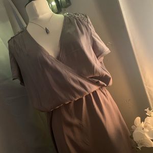 Banana republic stone silky  grey dress